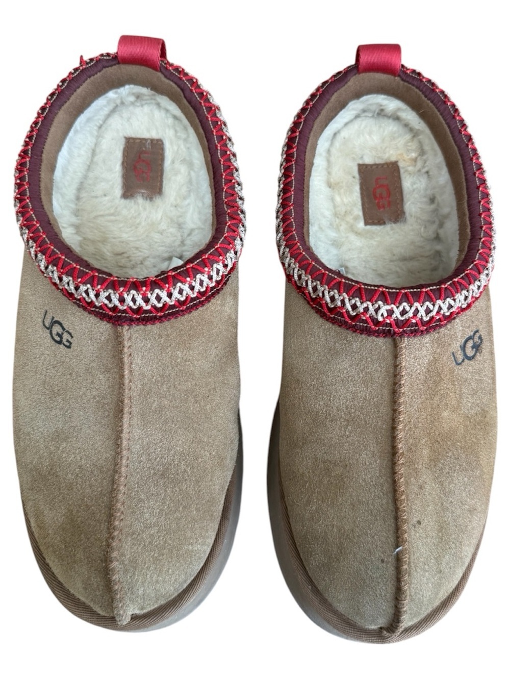 UGG Tazz II Chestnut Suede Slip-On platform Clogs with Red Trim. Women’s size 8 - Picture 3 of 12